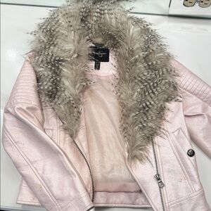 Jessica Simpson Light Pink Leather Jacket with Faux Fur Collar
